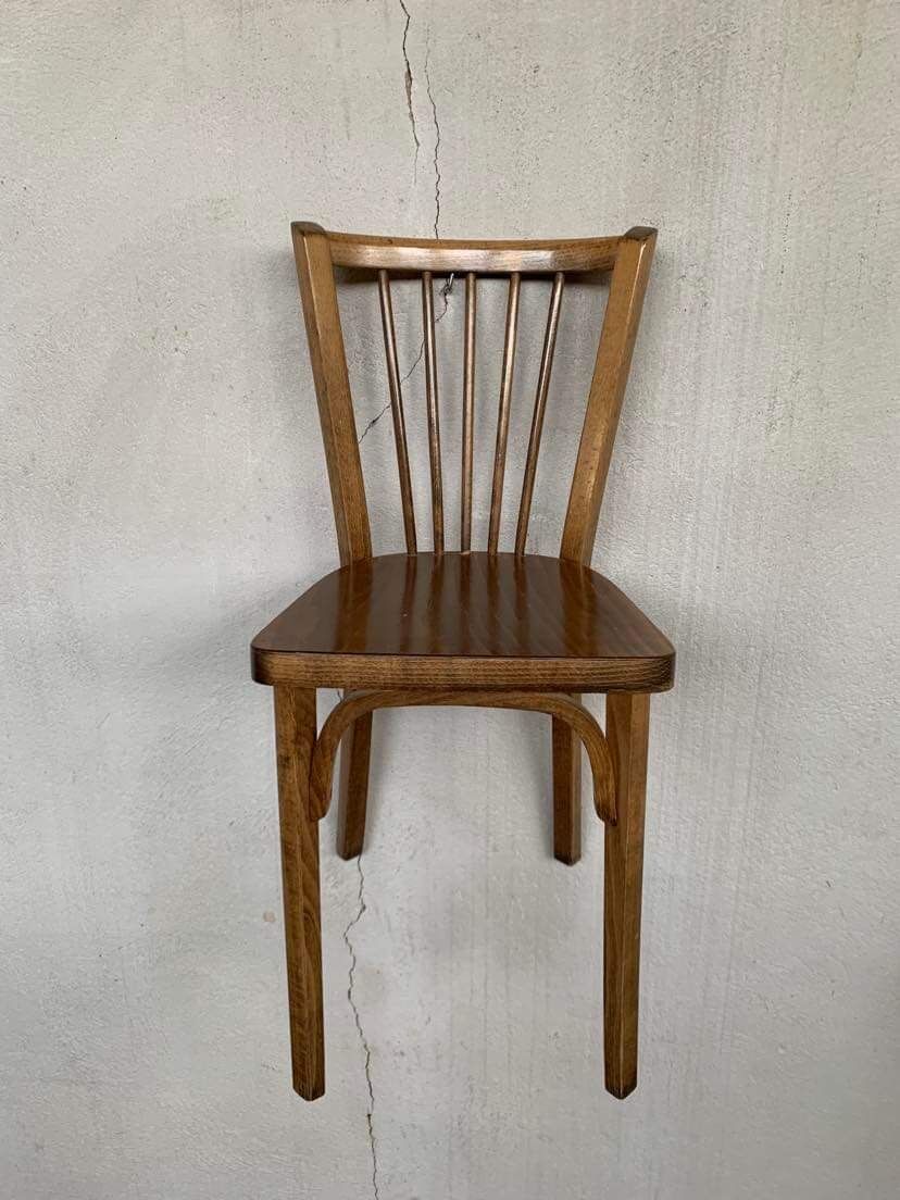 Series of 5 old baumann bistro chairs in curved wood
