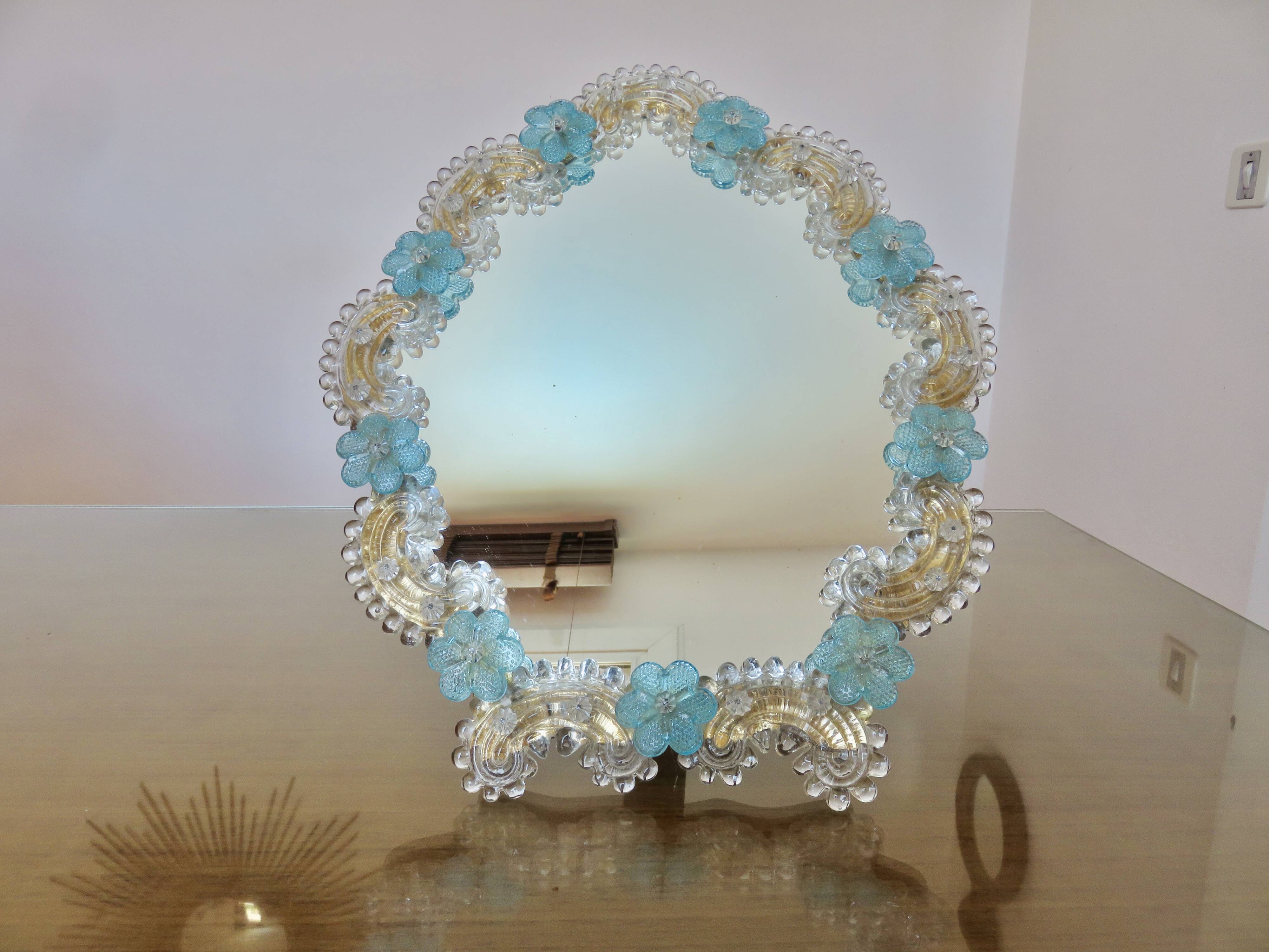 Venetian mirror made of Murano glass, for standing or hanging, 1950.