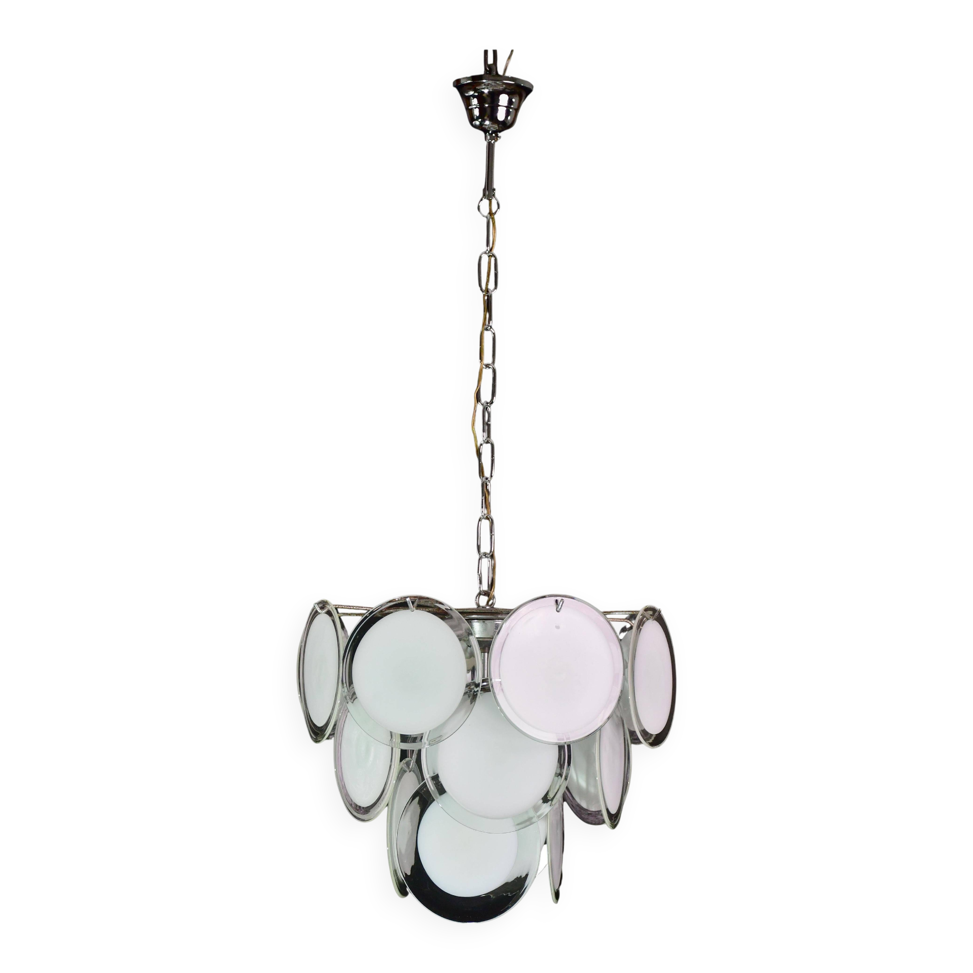 Disc white Murano glass chandelier by Vistosi