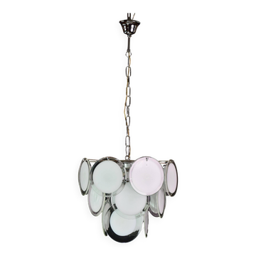 Disc white Murano glass chandelier by Vistosi