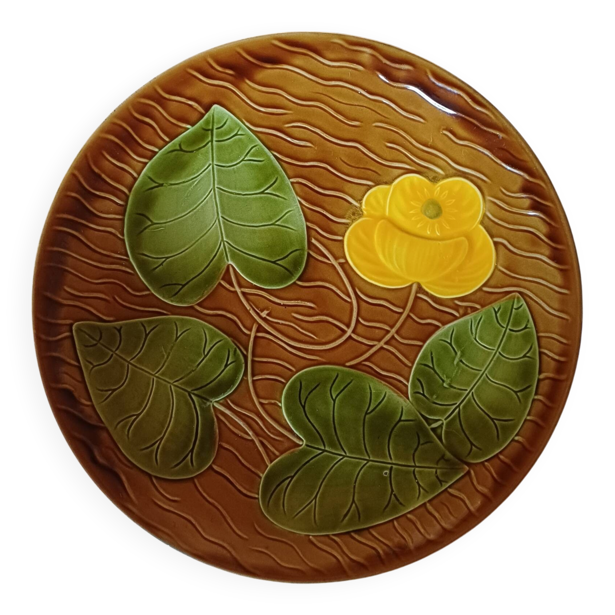 Rare large Majolica plate Nénuphar – Sarreguemines Vintage