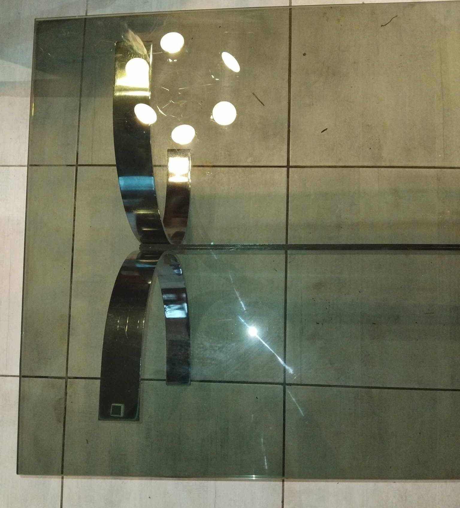 70's chrome metal and smoked glass coffee table