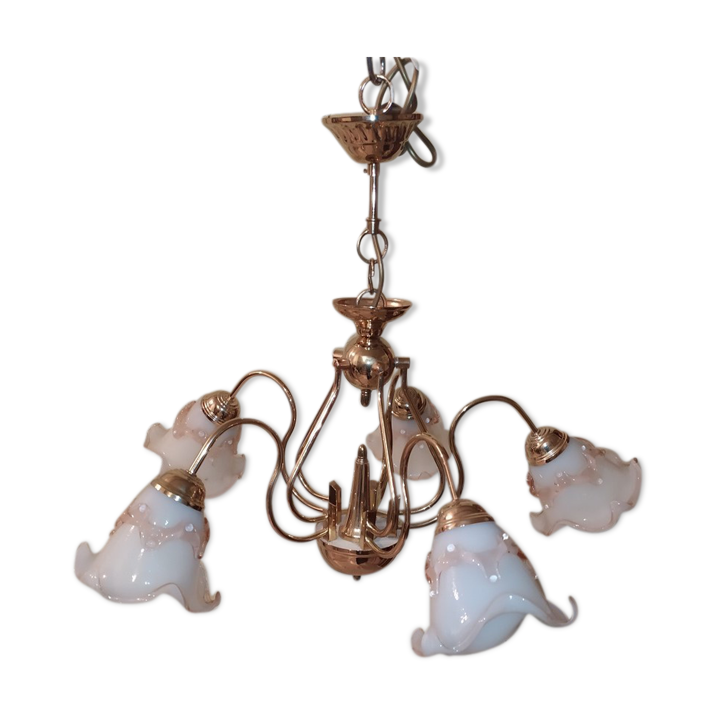 Glossy tulip swan collar chandelier with 5 golden arms