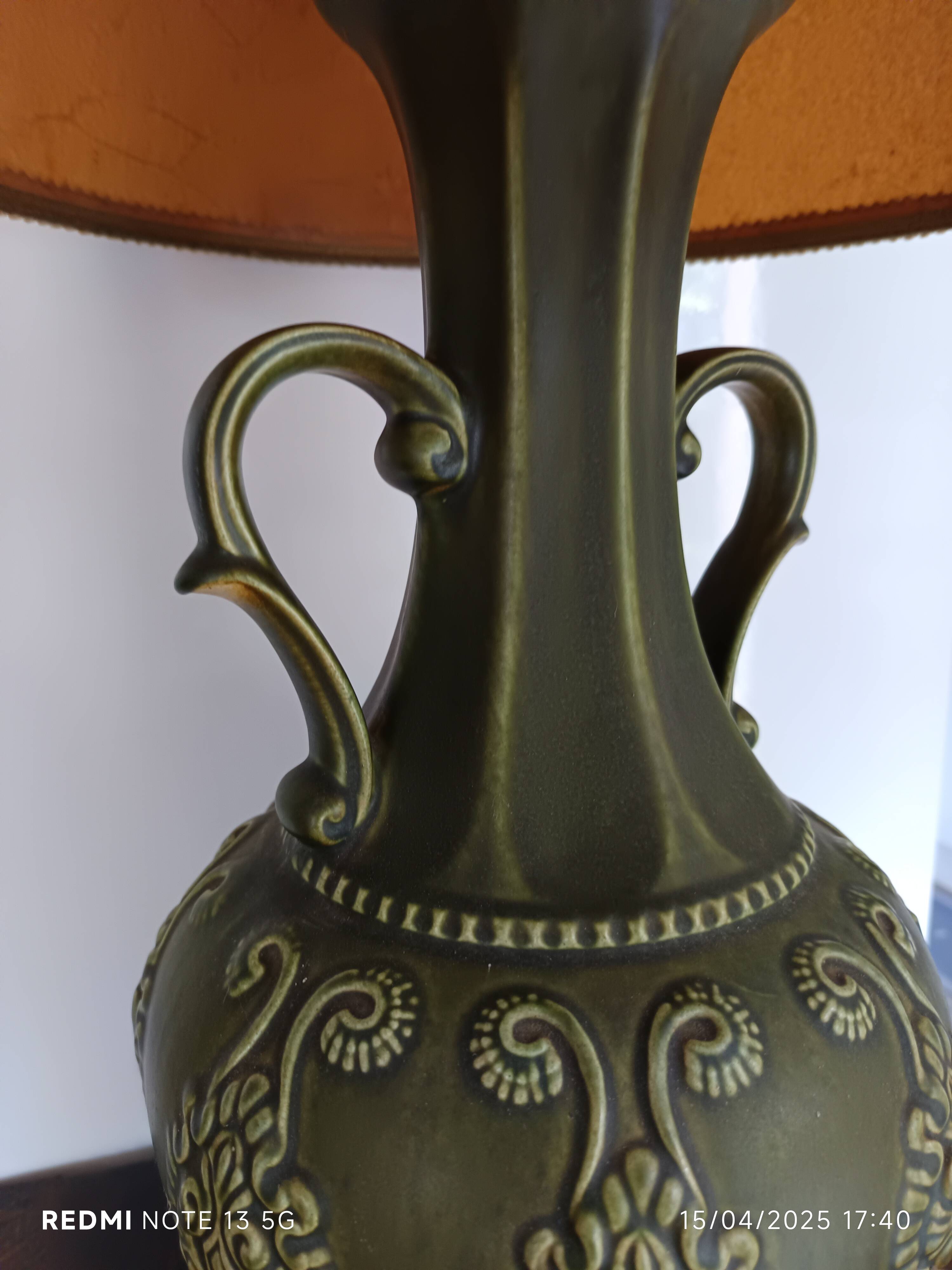 large green ceramic table lamp Bay Kéramik West Germany