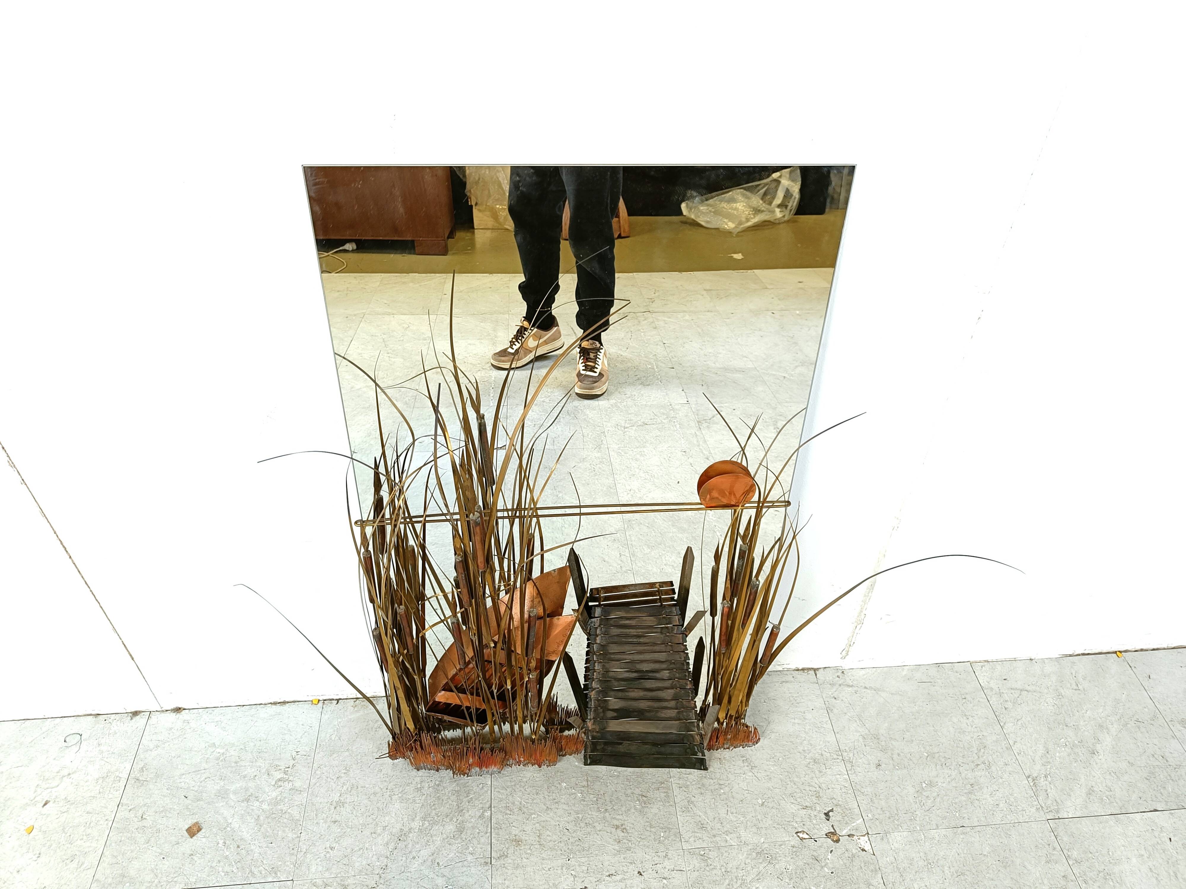 Sculpted copper mirror by Daniel D'haeseleer, 1970s
