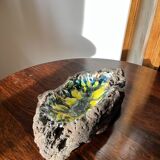Brutalist vintage enameled volcanic lava trinket dish