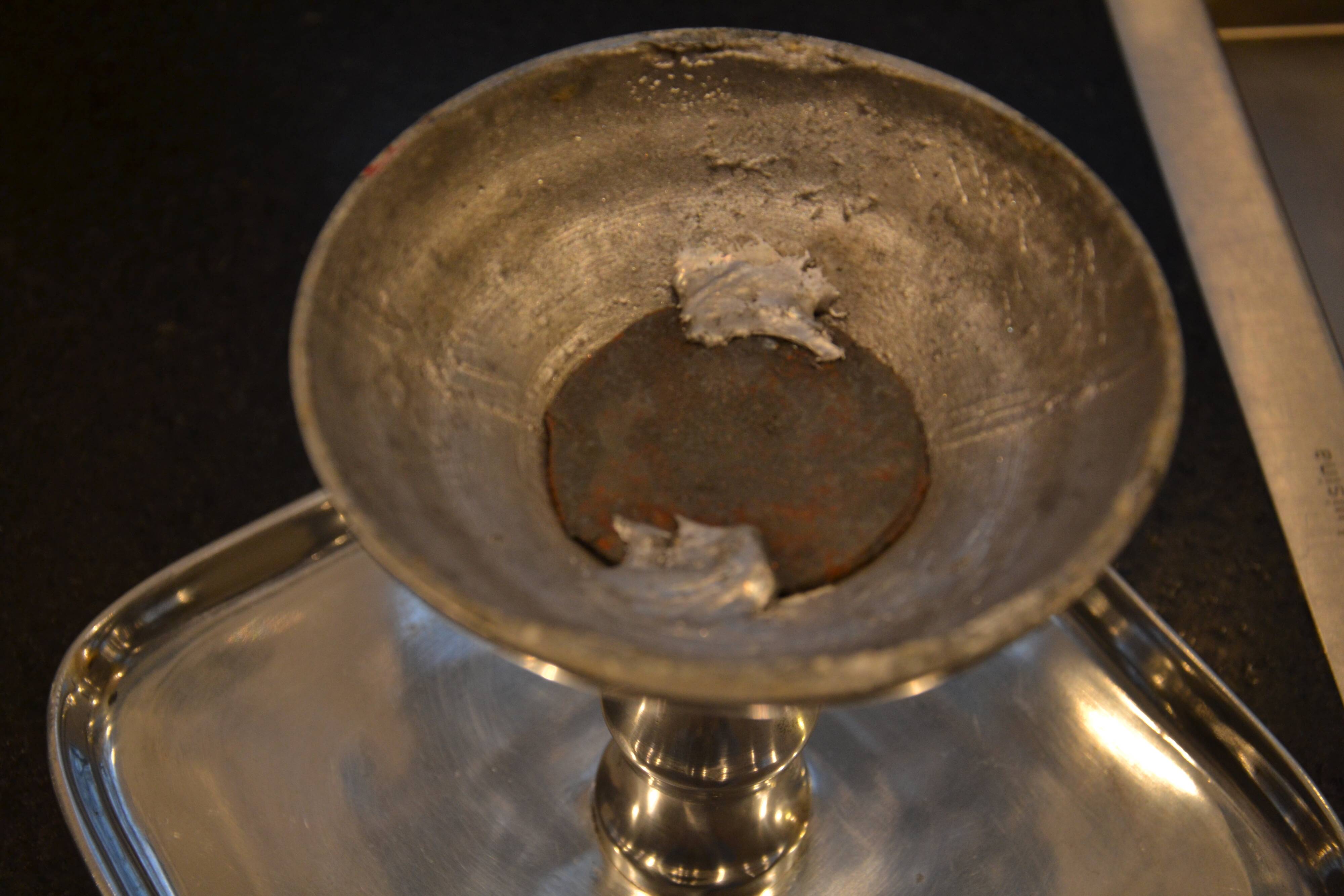 Antique metal fruit bowl/footed dish