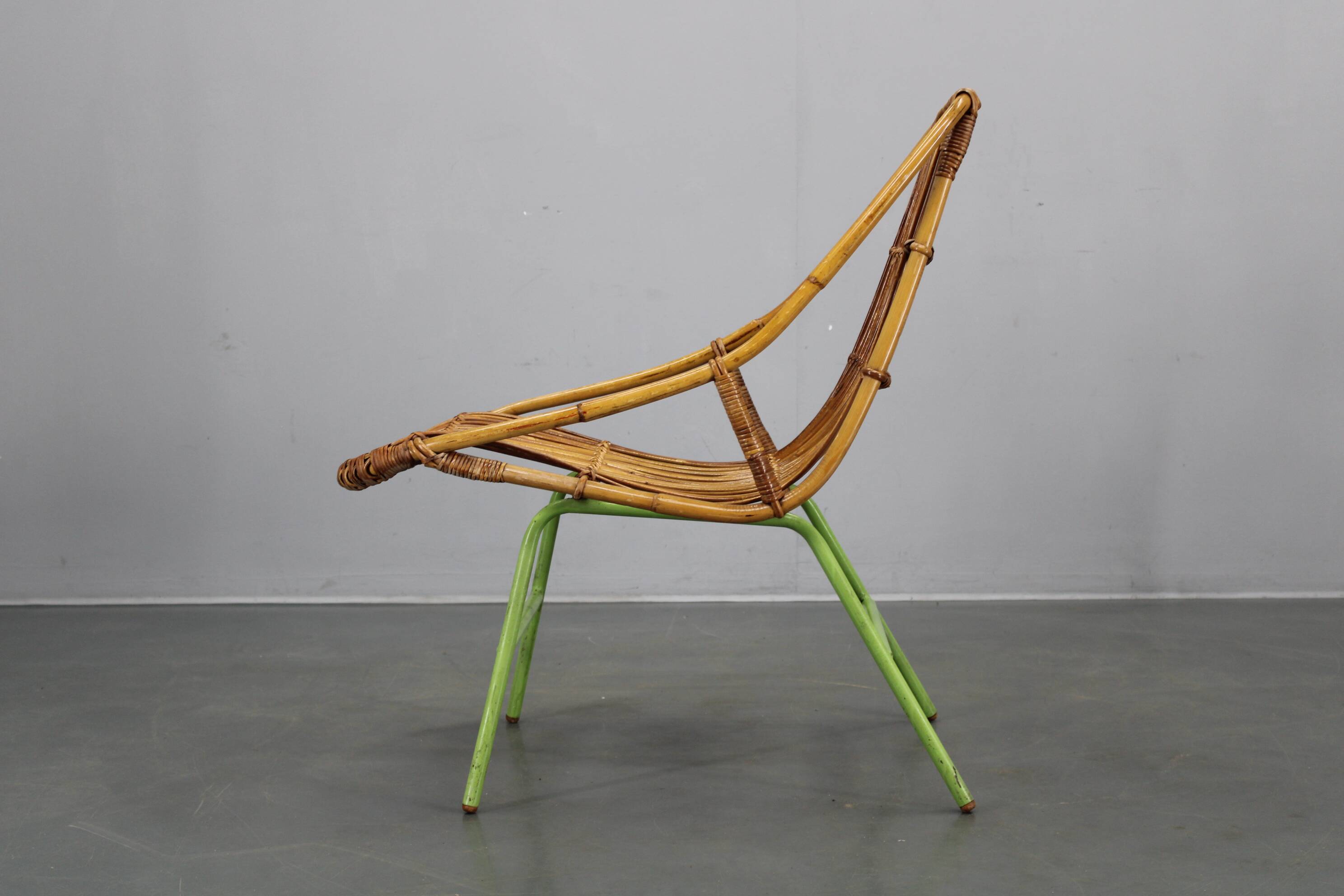 Rare pair of Alan Fuchs for ULUV rattan lounge chairs, Czechoslovakia, 1960s