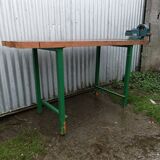 Industrial workshop workbench, wood and metal work table