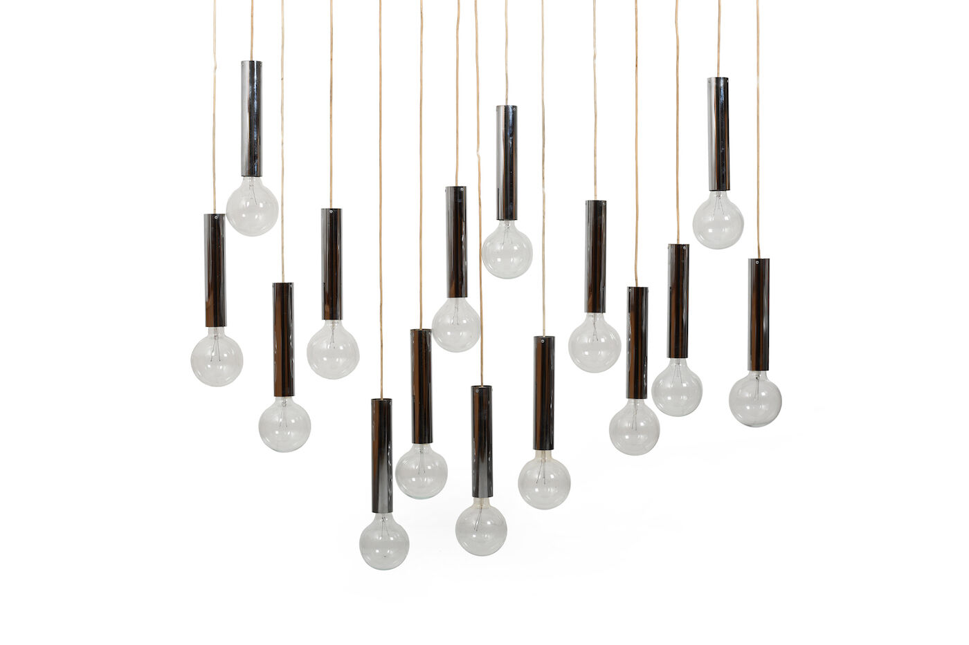 Danish 15 Chromed Spots Chandelier 1960s