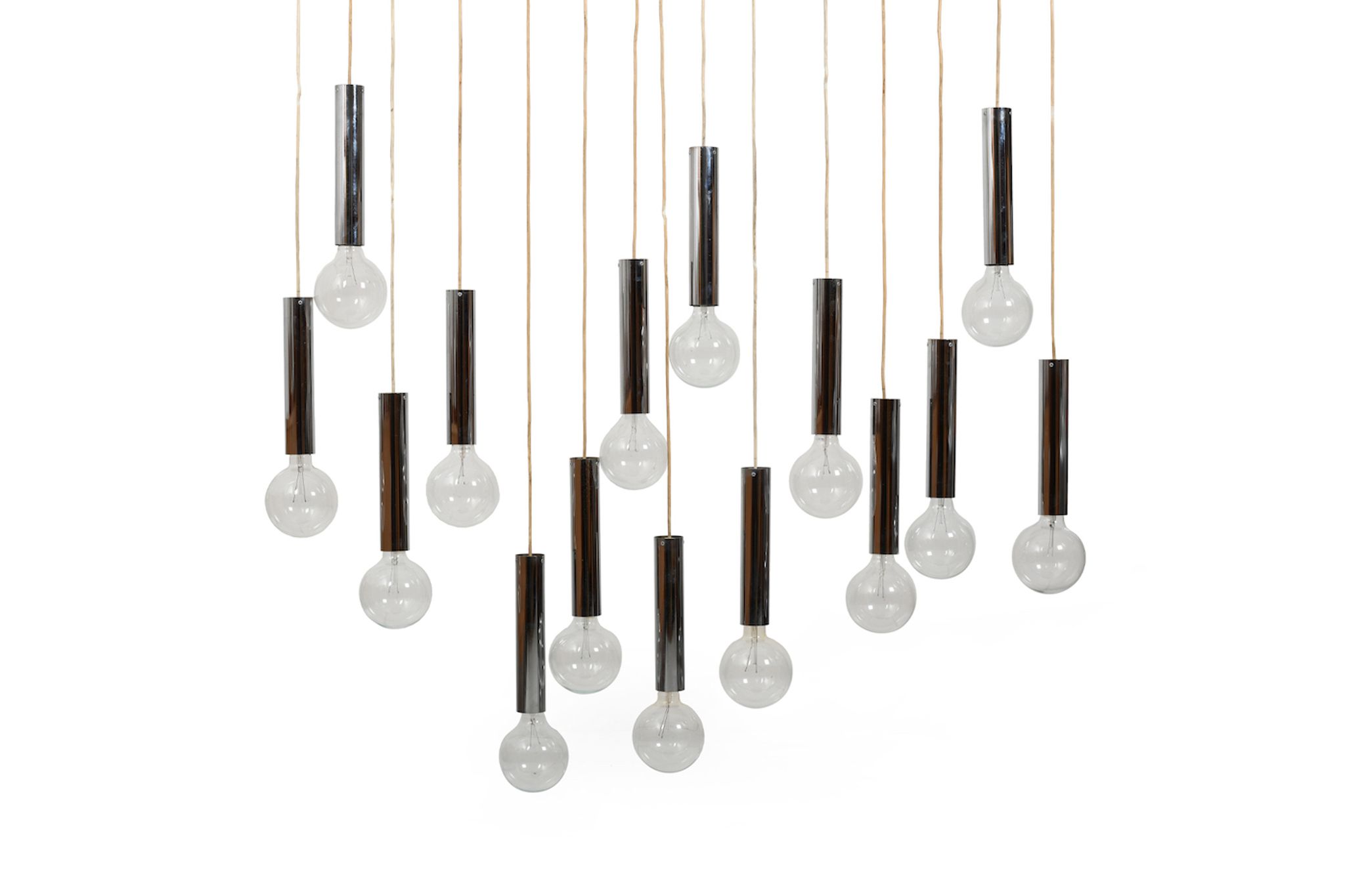Danish 15 Chromed Spots Chandelier 1960s