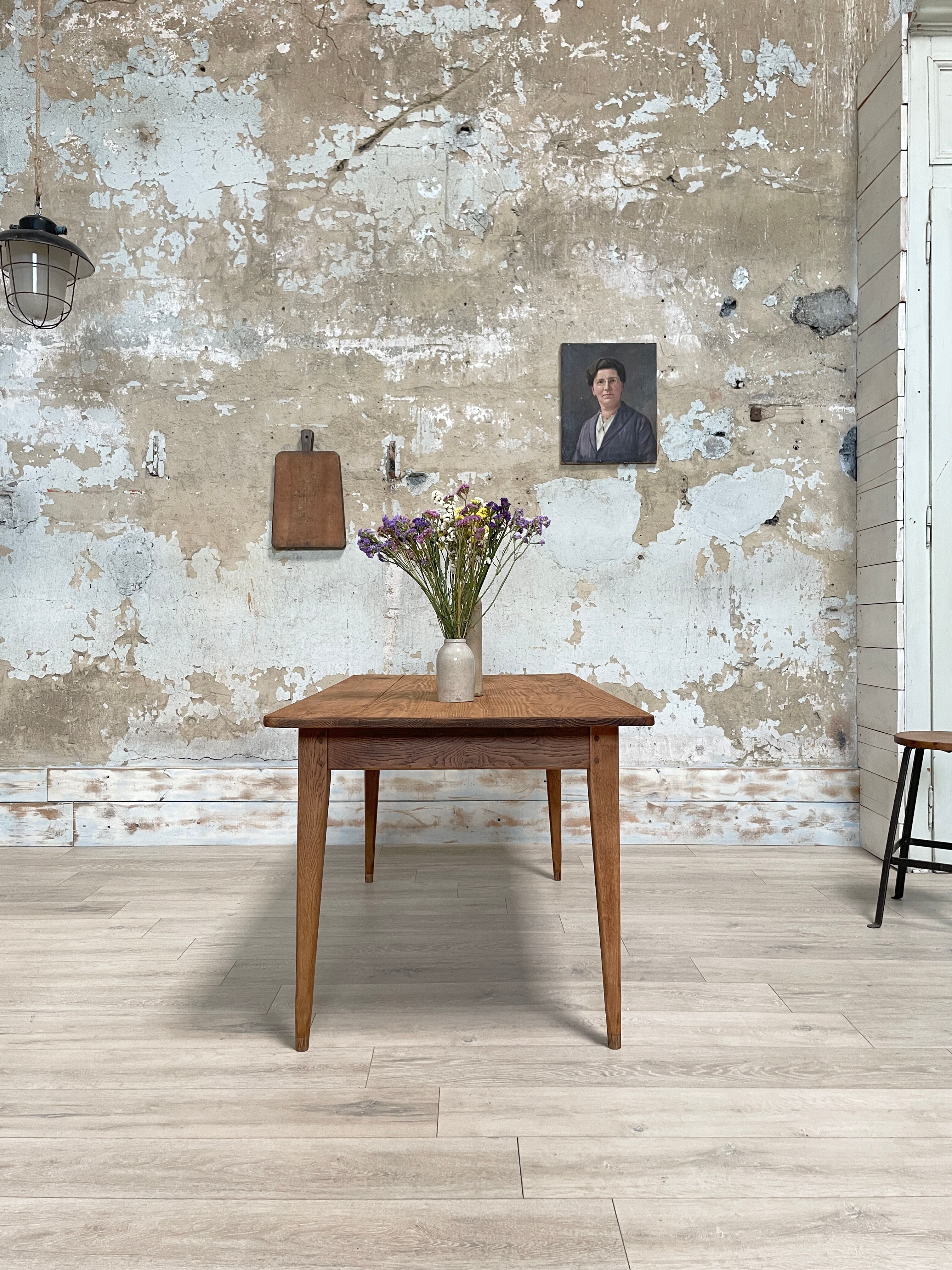 Vintage farmhouse table with spindle legs.