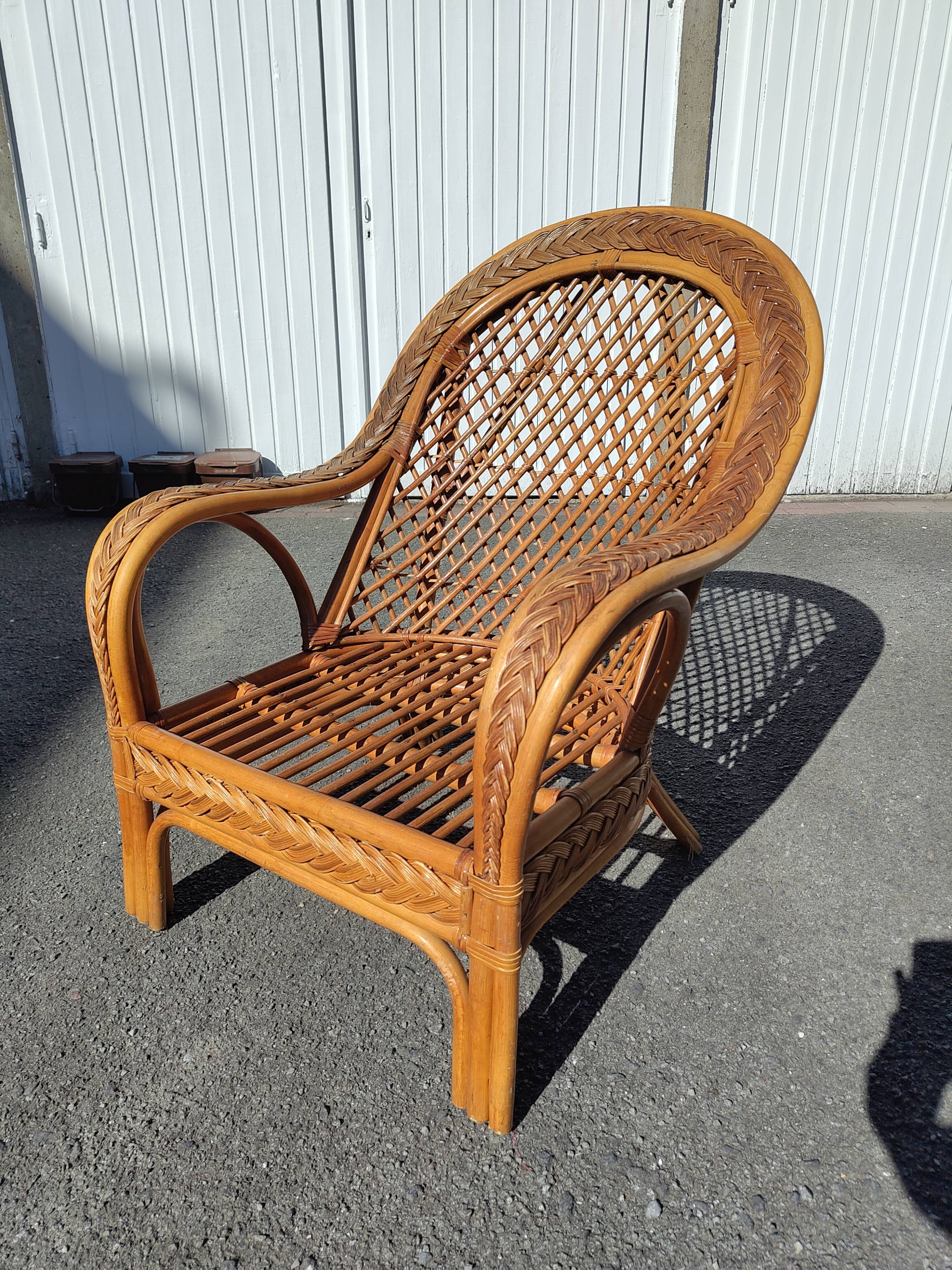 Vintage rattan armchair Mélarti (Emmanuelle style) + custom cushion