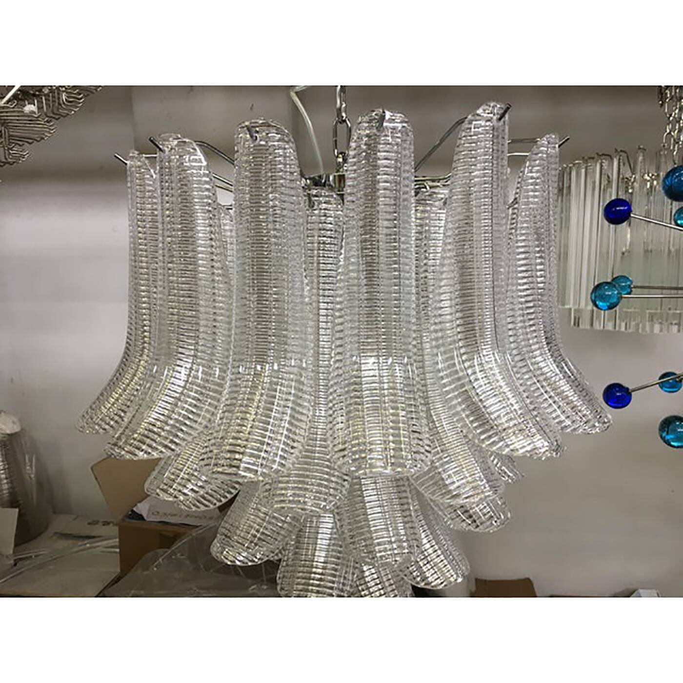 Murano Glass Sputnik Chandelier With Clear "Seghettata" Italian Glass