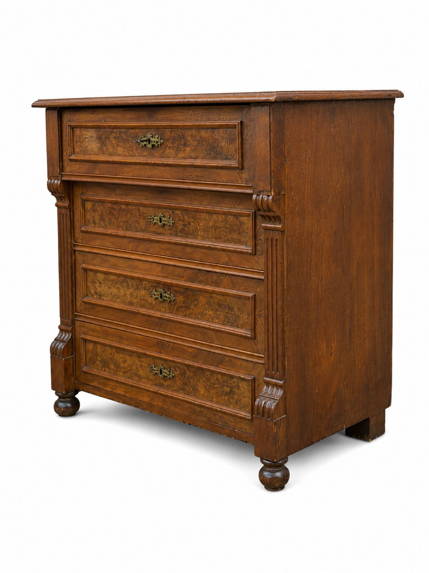Commode ancienne 4 tiroirs style Louis-Philippe Bois et ronce de Noyer