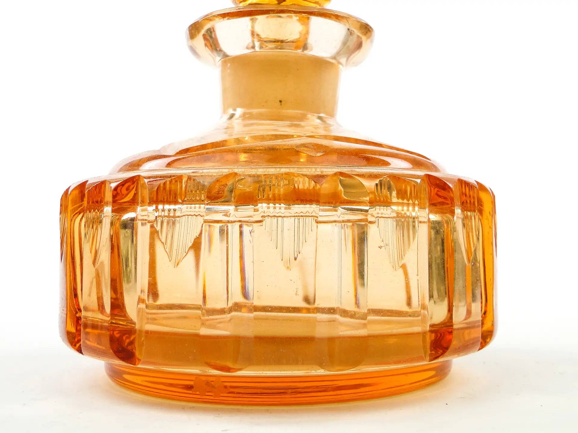 Art déco decanter, orange crystal, Poland, 1930s