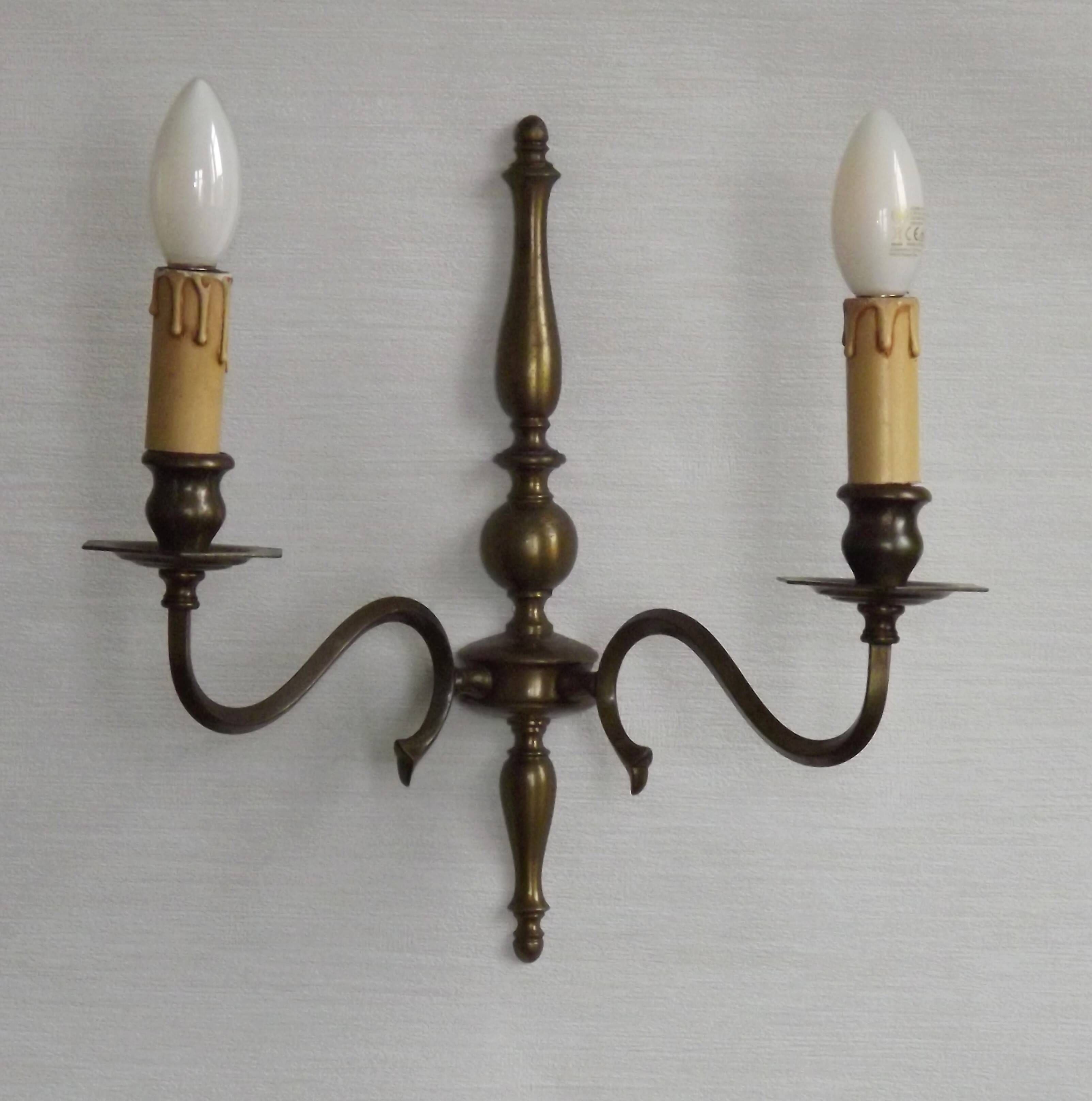 Pair of Double French Vintage Bronze Effect Metal Flemish Wall Lights