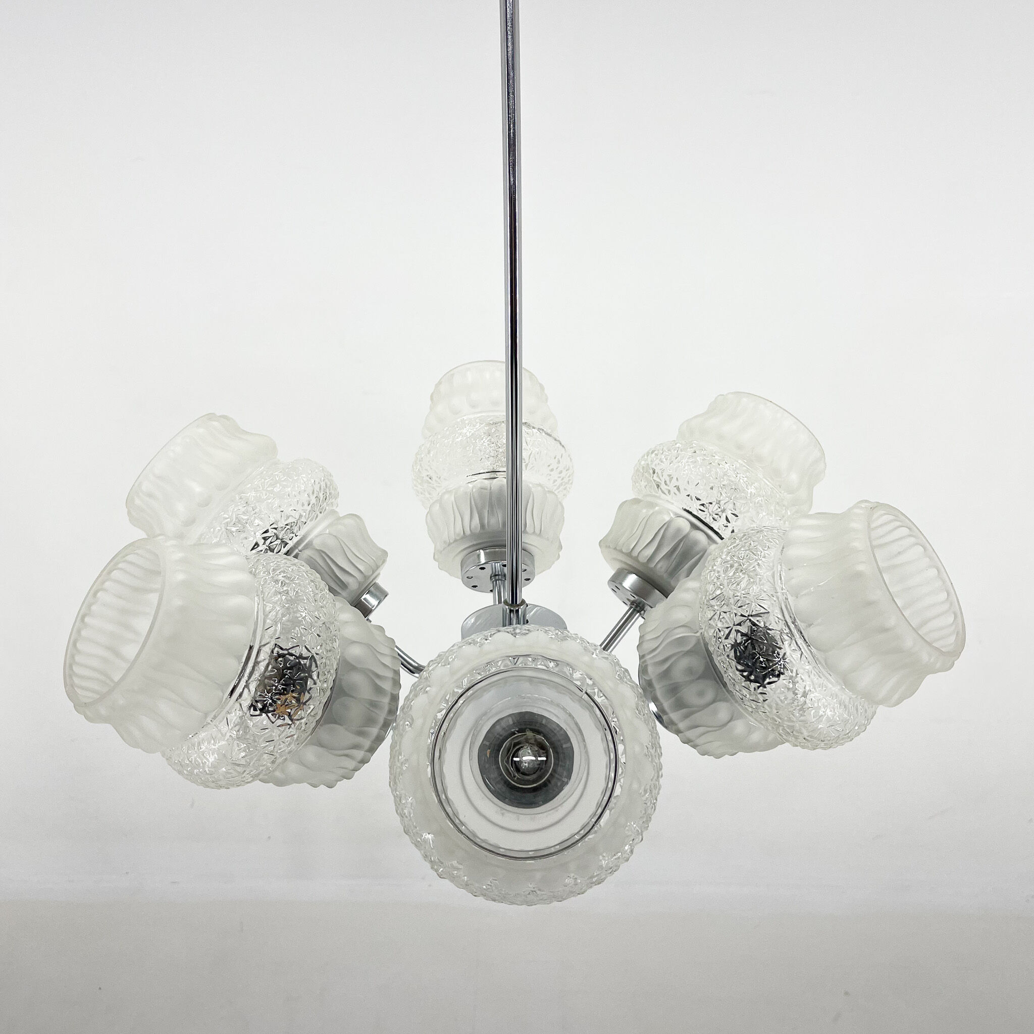 Mid-century glass & chrome chandelier, 1970's