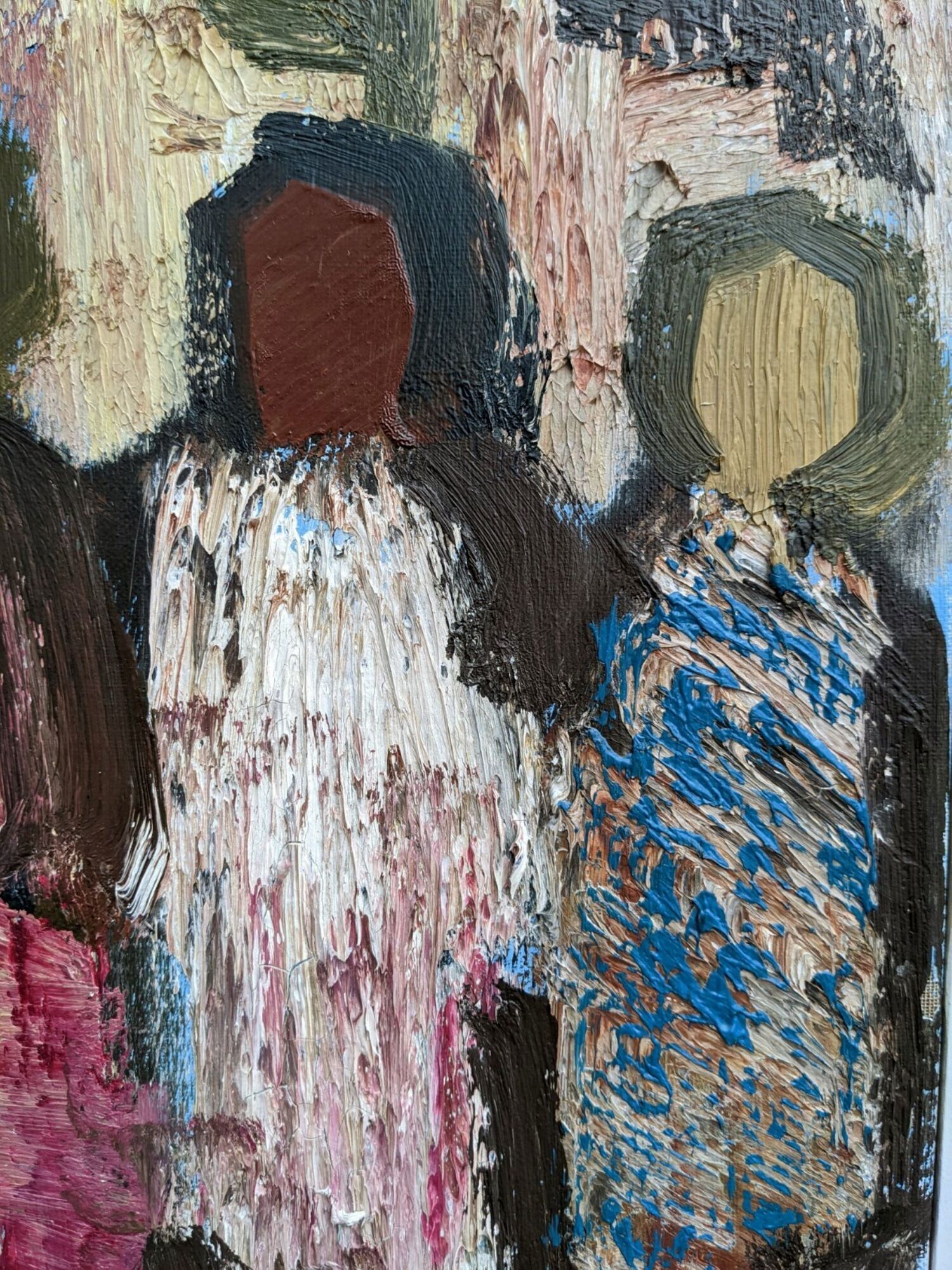 Mid-Century Modern "Meet" Vintage Swedish Figurative Oil Painting, Framed