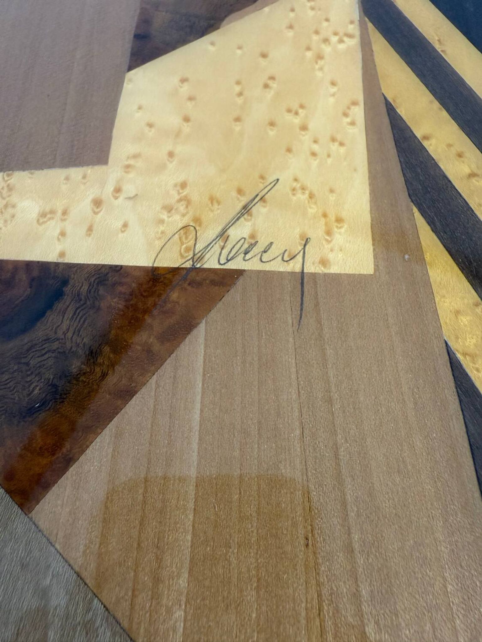 Table basse gigogne marqueterie géométrique design italien vintage