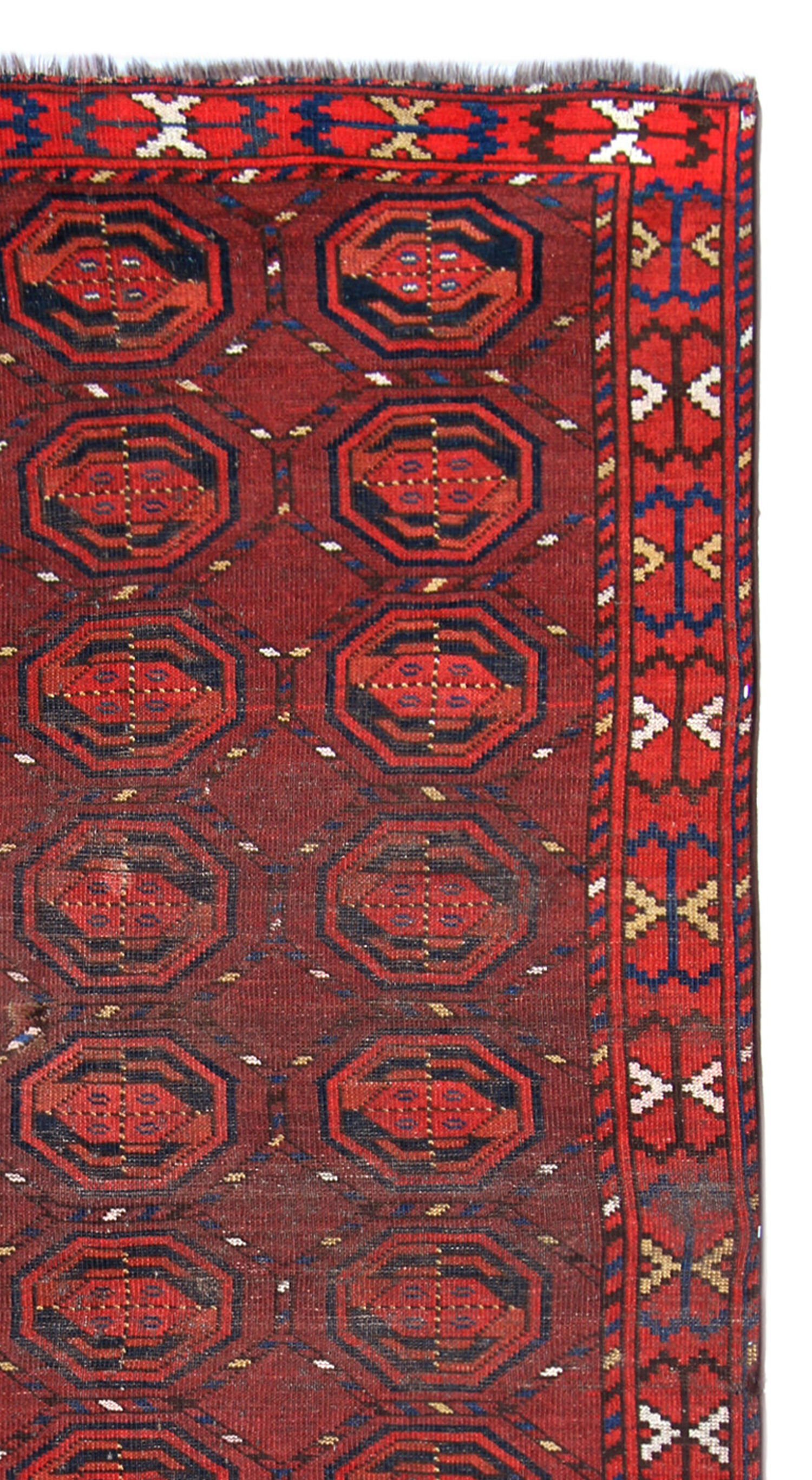 Red antique turkman carpet handwoven wool persian area rug- 110x204cm