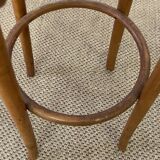 High stool in curved wood and cane seat
