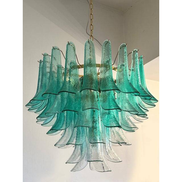 Mid-Century Modern Style Green-Wather “Sella” Petali Chandelier in Mazzega