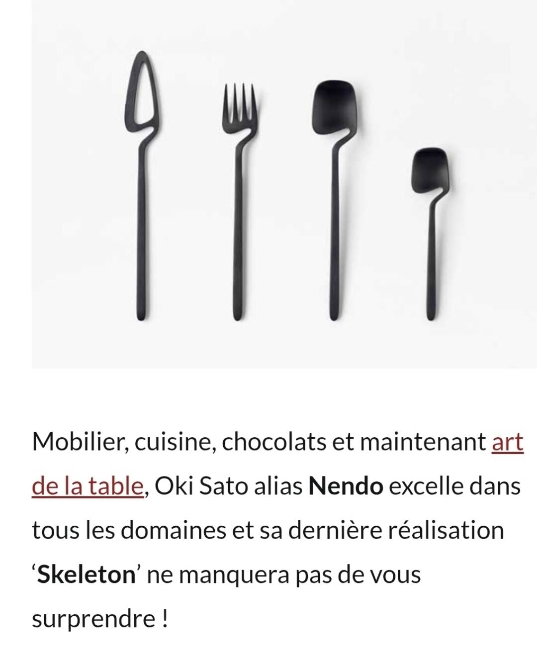 Ménagère inox noir Nendo designer japonais
