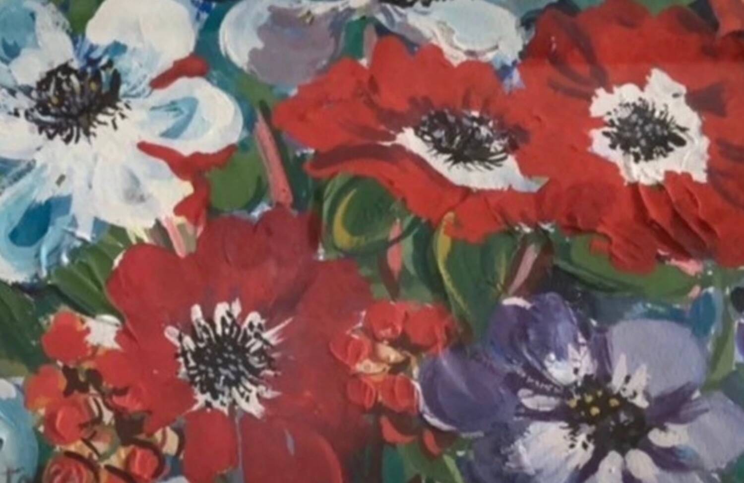 Framed painting 35X28 cm Anemones