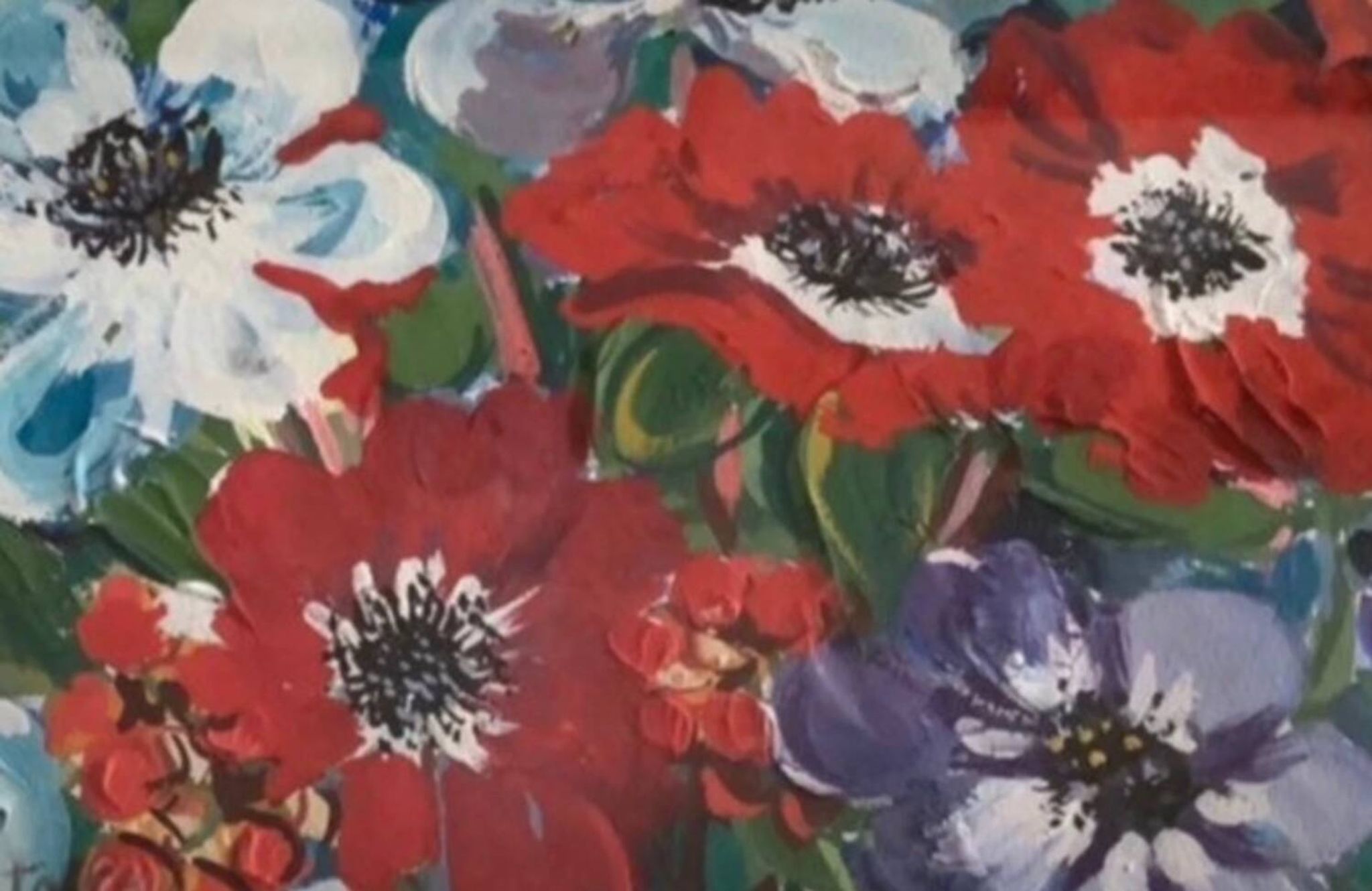 Peinture encadrée "Anémones"