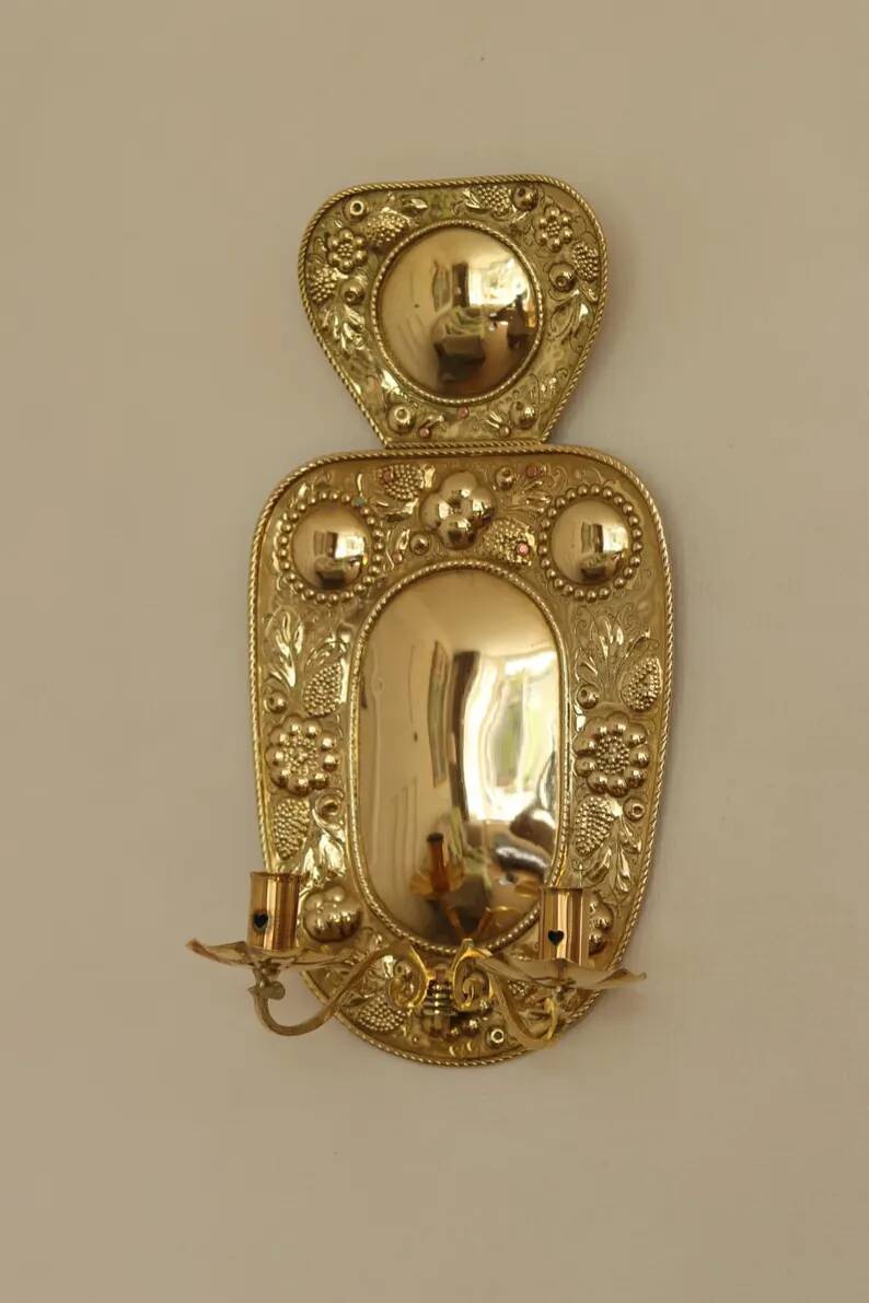 Baroque Style Mid-Century Brass Swedish Sconces