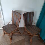Vintage set of 2 garden woven rattan chairs - sky blue nets - 40