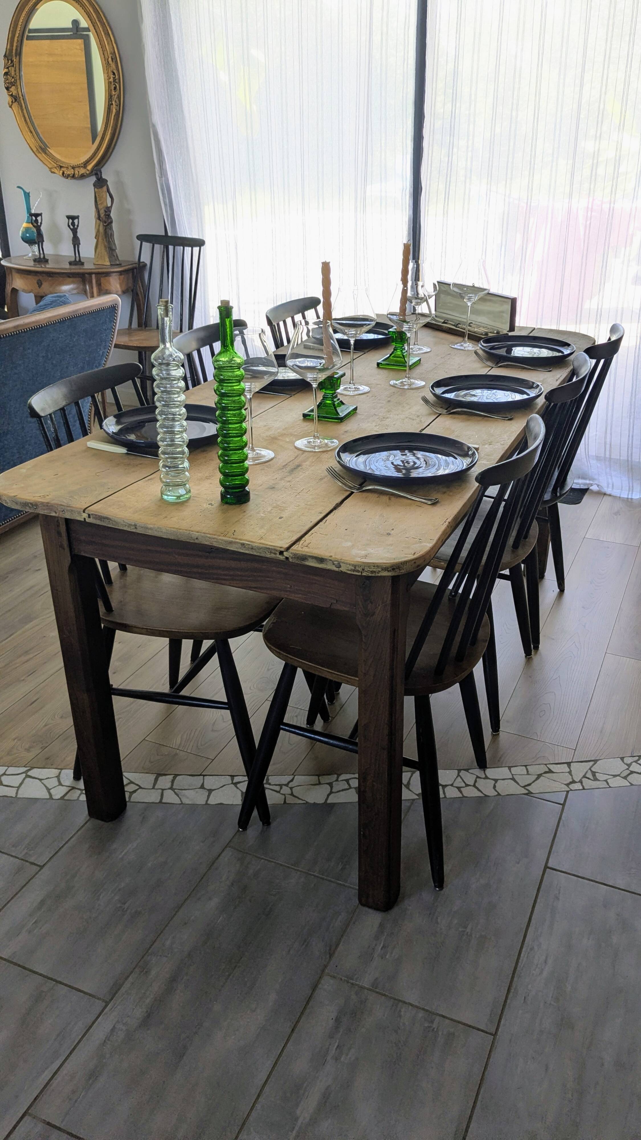 Antique farmhouse table in patinated solid wood - 178 cm