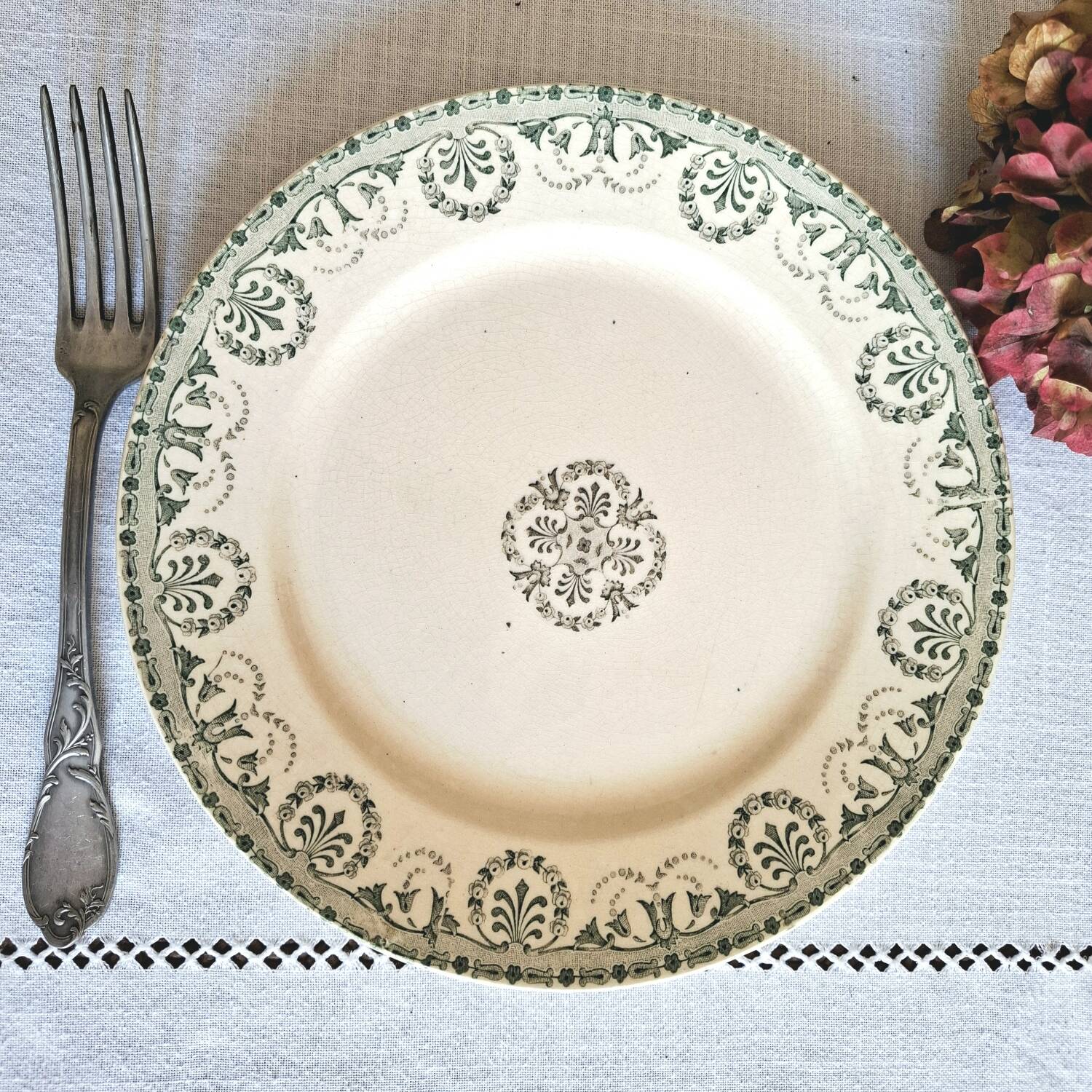 Mismatched antique ironstone earthenware plates