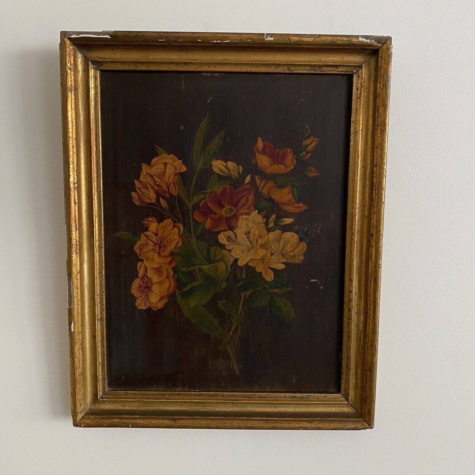 Pair of still lifes, oils on cardboard, late 19th century, bouquets of flowers