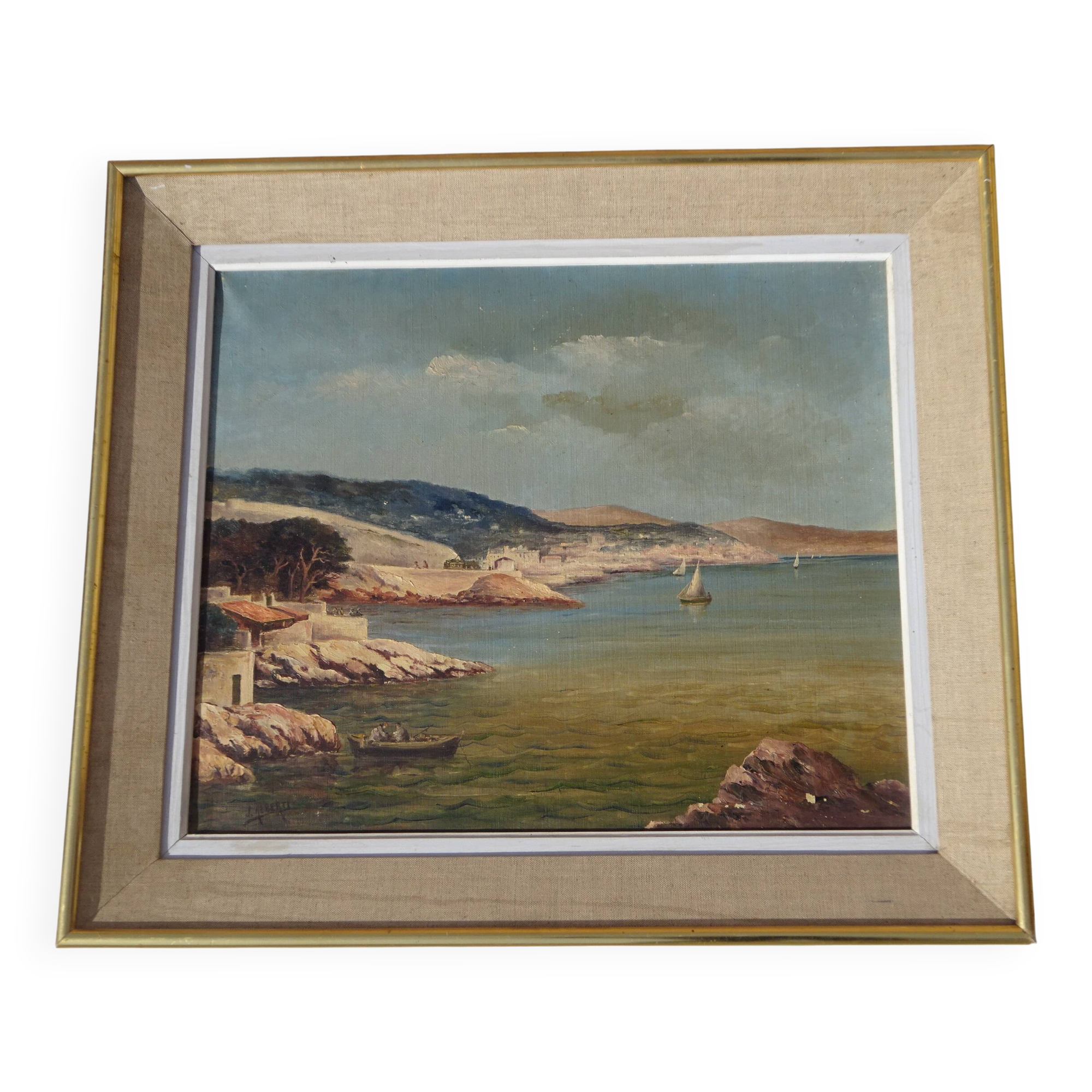 Antique painting, Mediterranean landscape signed J. Alberti
