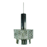 Vintage crystal glass and metal pendant light with 6 glass prisms from the 1960s, 2 available