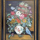 Pendant Gd Tableaux HST "Bouquet of flowers" signed Germaine Michelet + frame