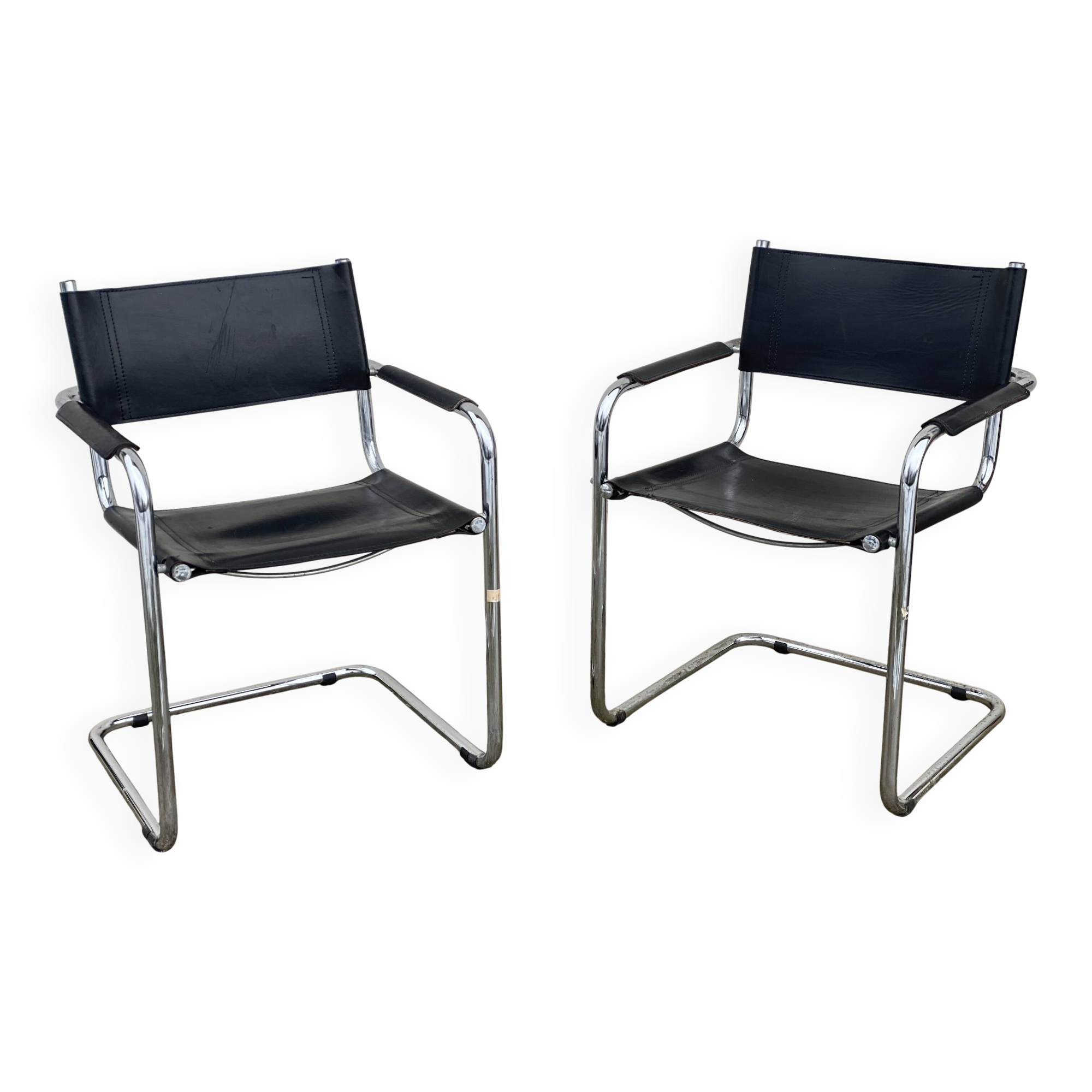 Pair of Bauhaus MG5 armchairs by Matteo Grassi, vintage 1970, chrome and leather.