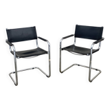 Pair of Bauhaus MG5 armchairs by Matteo Grassi, vintage 1970, chrome and leather.