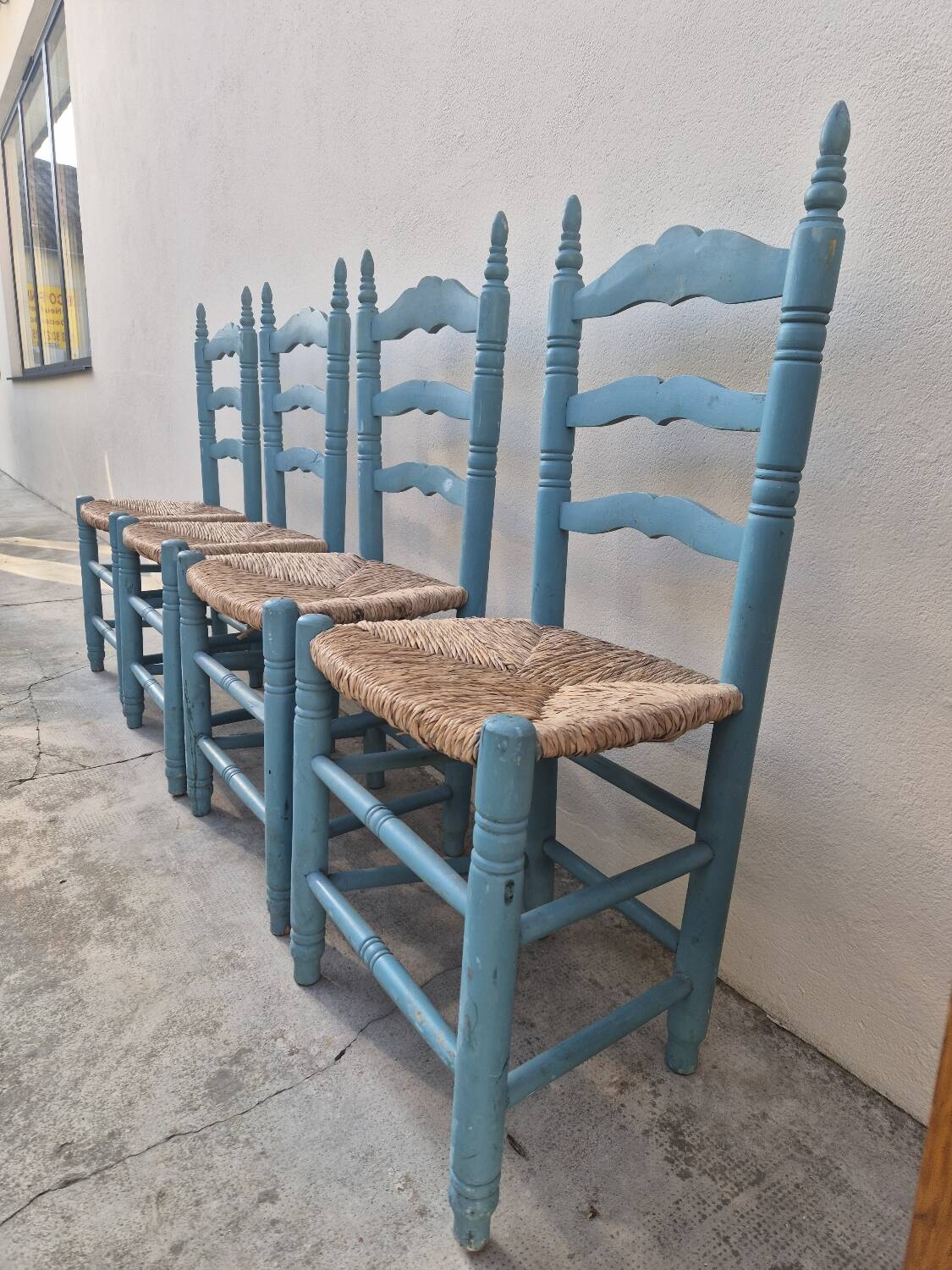 Set of 4 Provencal style straw chairs, old country house