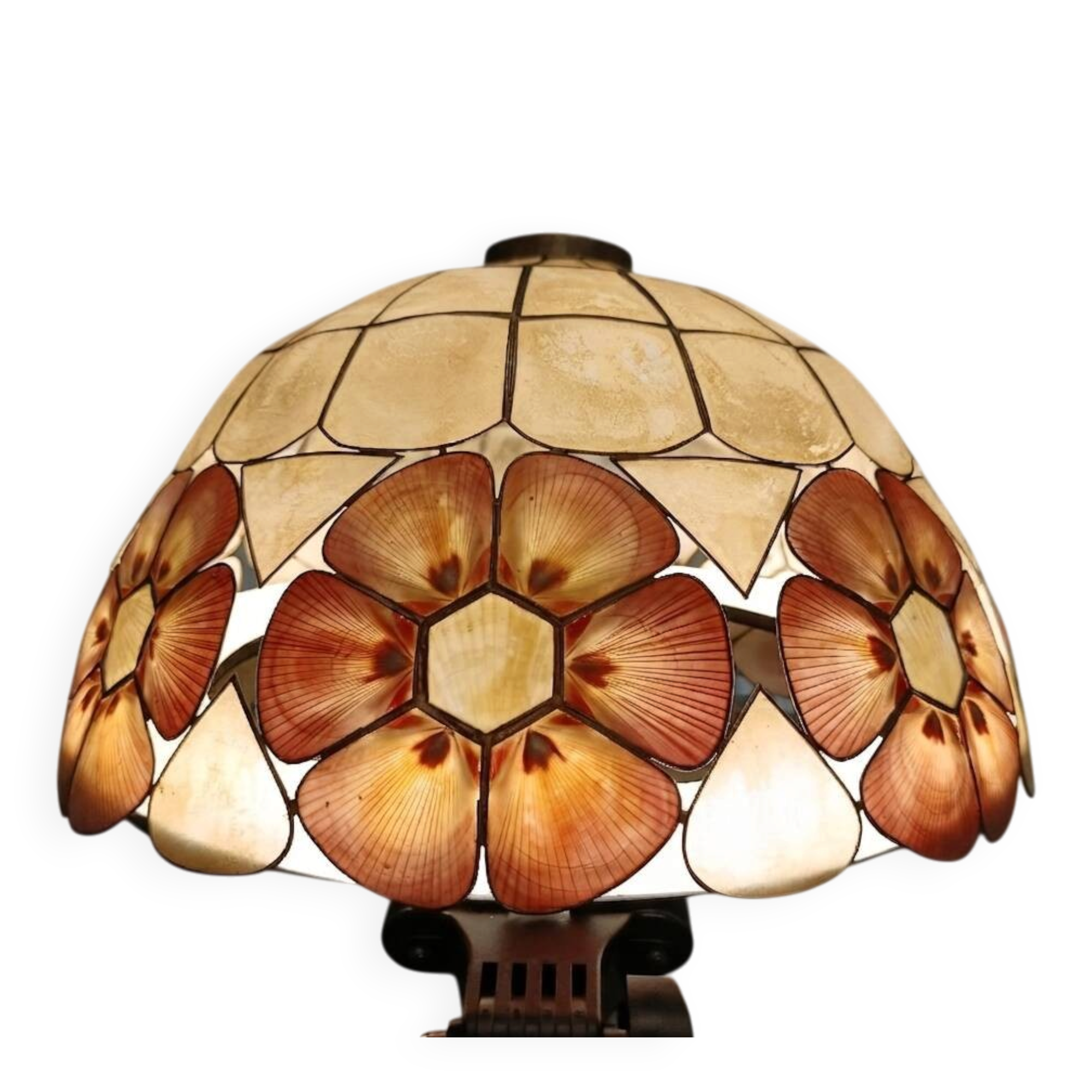 Large Art Deco style chandelier in Capiz shells and brass, 1960s.