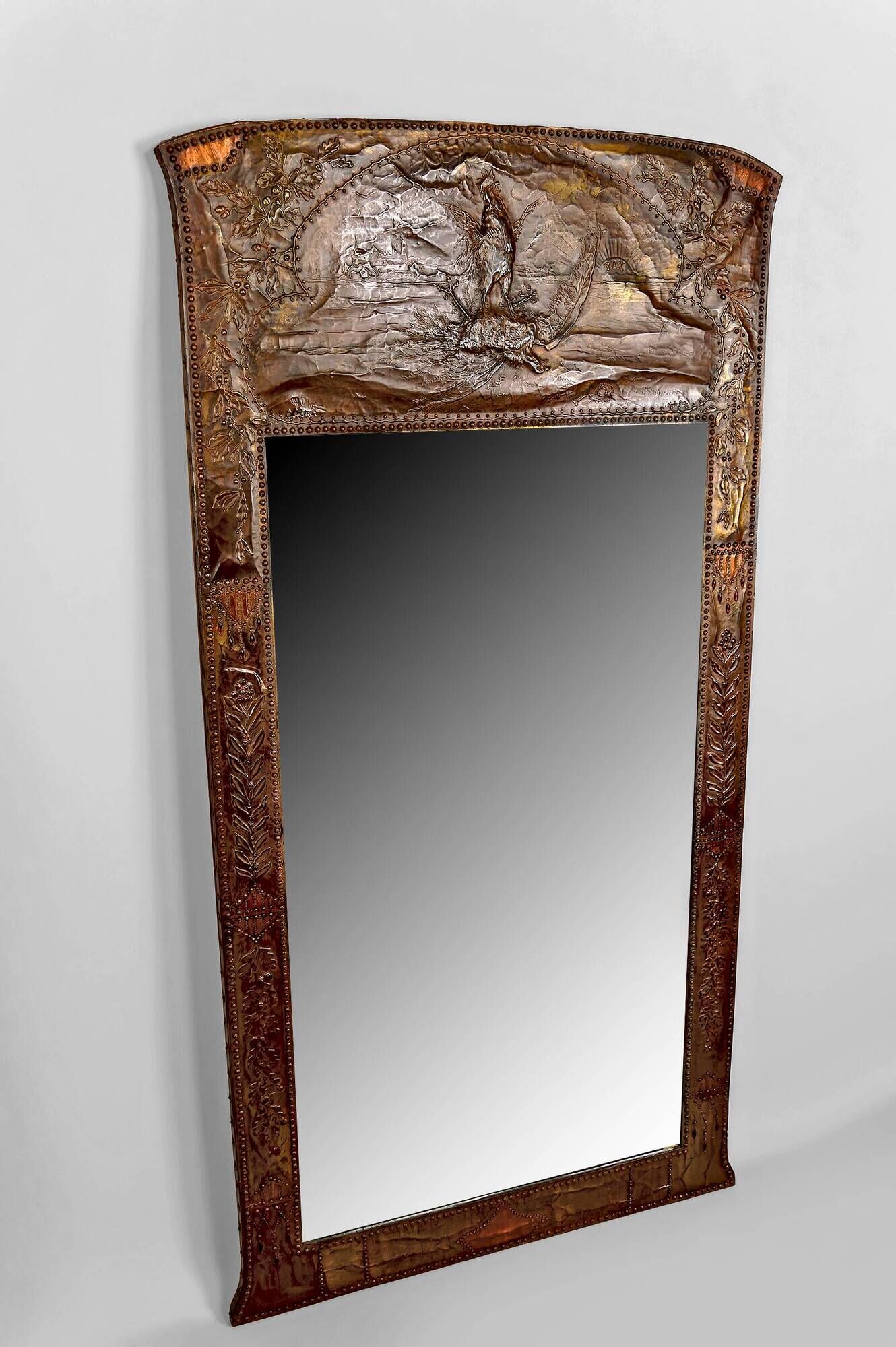 Art Nouveau mirror, "The French Rooster Triumphant over the German Eagle", 1916