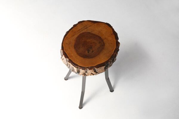 Tabouret rustique en tronc d'arbre, France années 1940