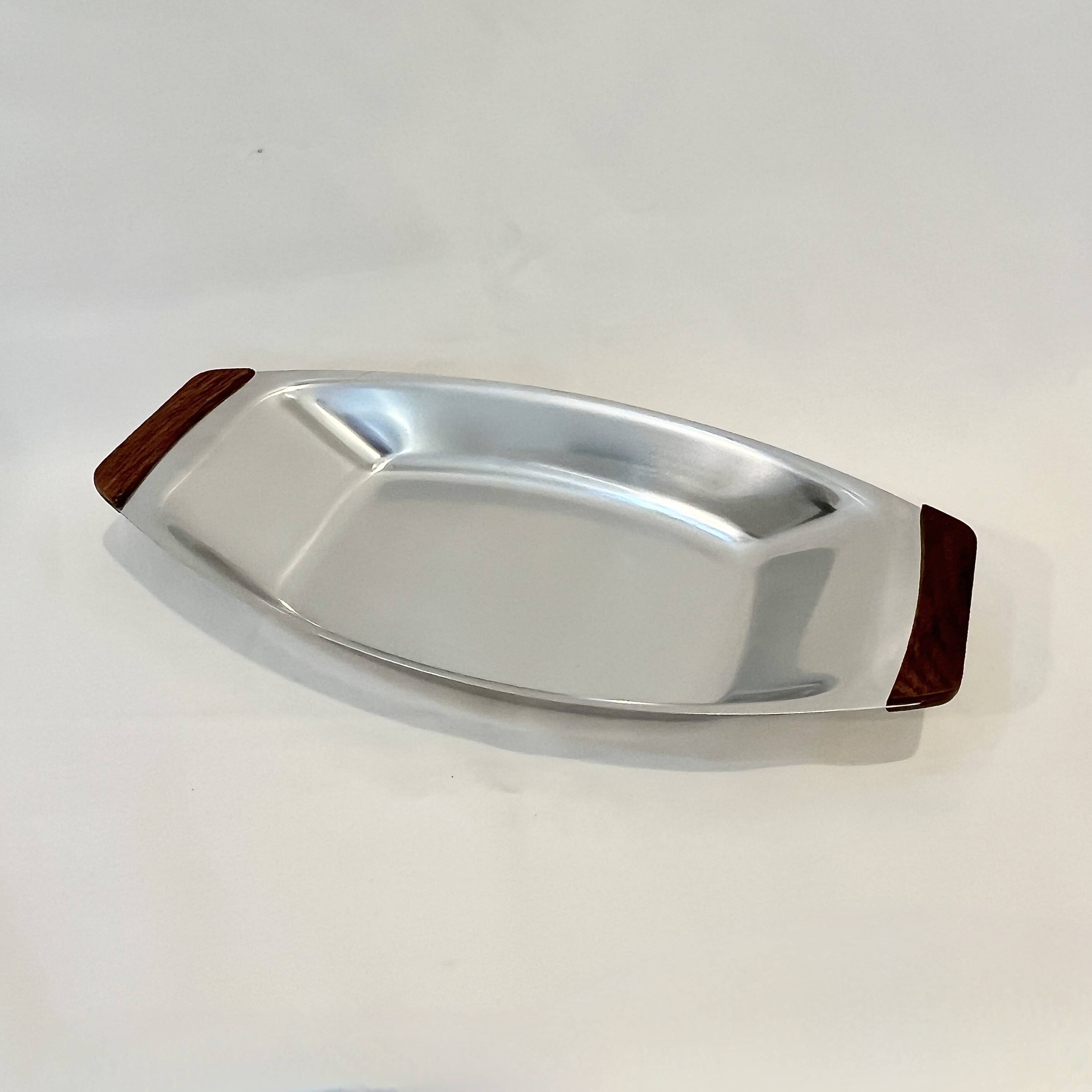 Large rectangular stainless steel and teak dish Braun & Kemmler West Germany 1970