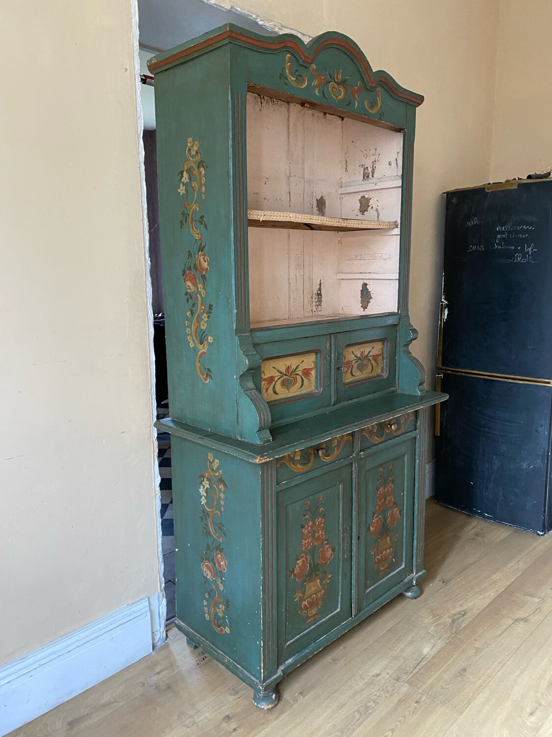 Antique polychrome Alsatian kitchen cupboard