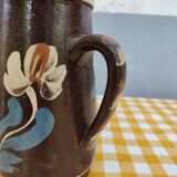 Pitcher in earthenware floral decoration XXth