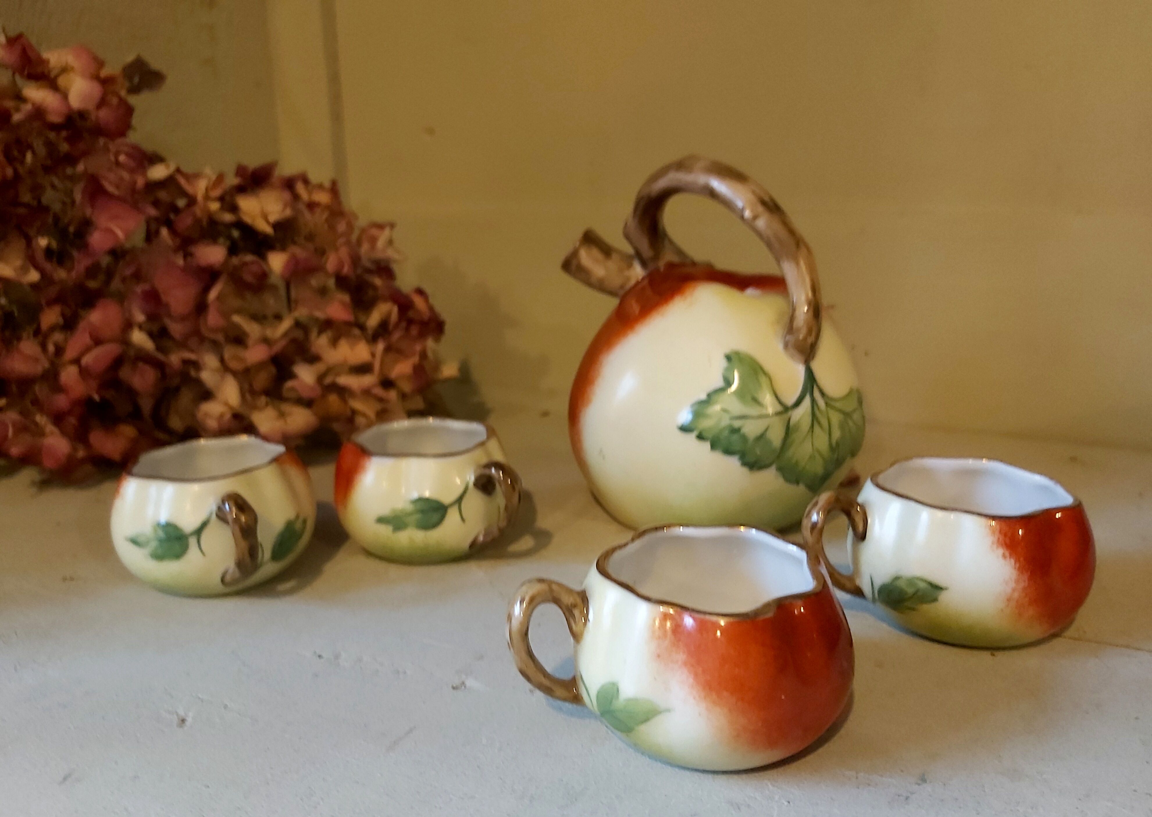 Vintage French Liquor Set by Lucien Michelaud for Limoges, apple shaped