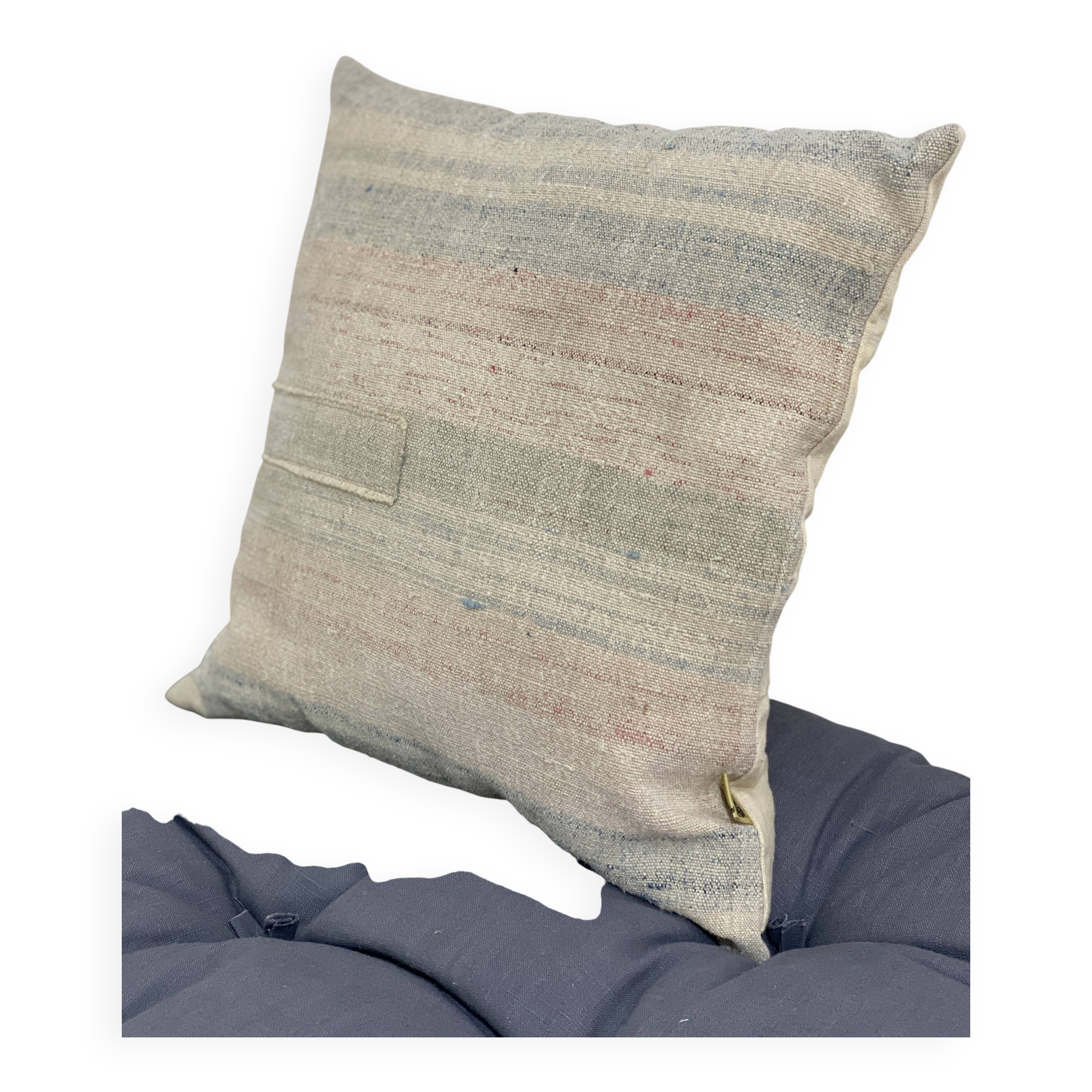 Handmade cushion in vintage fabric, Kilim style.