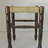 Vintage rustic stool, wooden ottoman footstool, wicker bench from the 1960